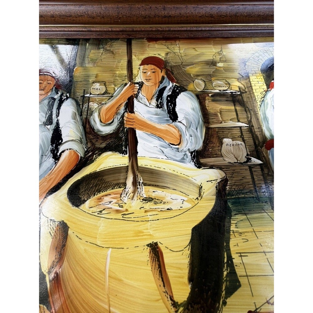 Vintage Folk Art Kitchen Cooking Scene Framed Wall Art Rustic Decor - Picture 4 of 10